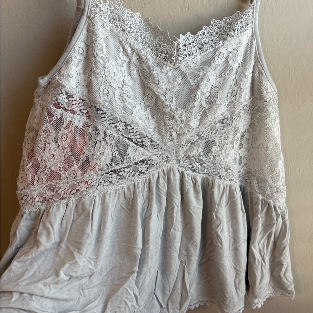 POL Gray Ruffled Lace Tank Top - Picture 3 of 4